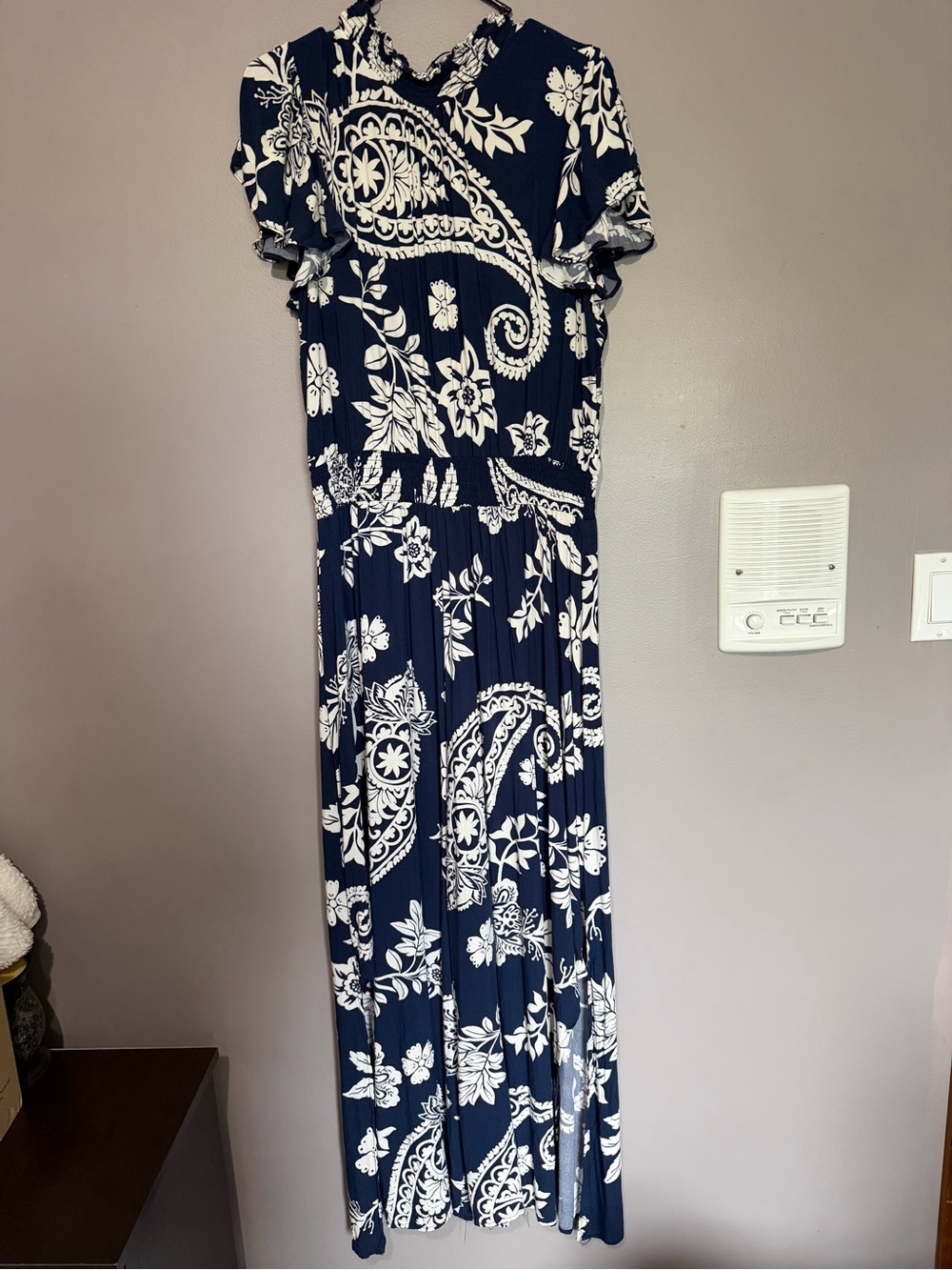 MSK Navy and White Floral Paisley Maxi Romper